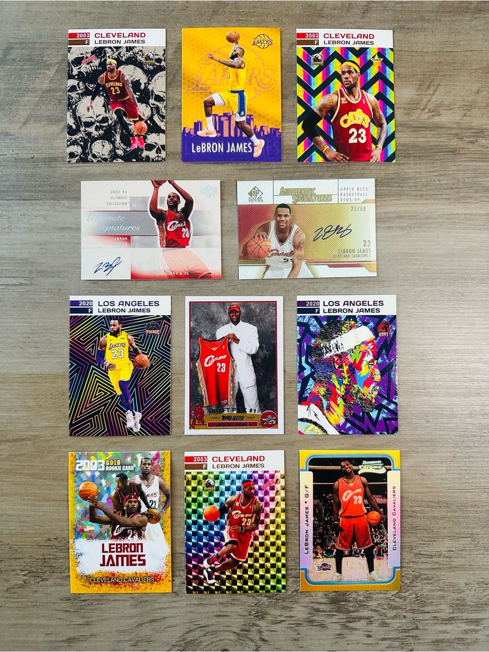 LeBron James Signed Rookie Lot of (11) Novelty Basketball Cards.